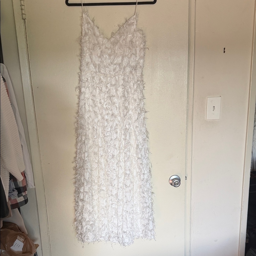 Forever Unique White Strapped Textured Midi Dress